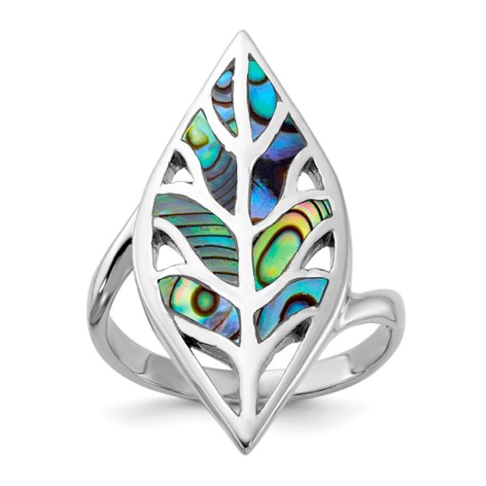 925 Sterling Silver Sweet Abalone Leaf Ring